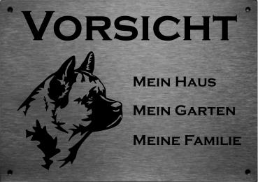 Edelstahl Hundeschild American Akita VORSICHT Hier wache ich!